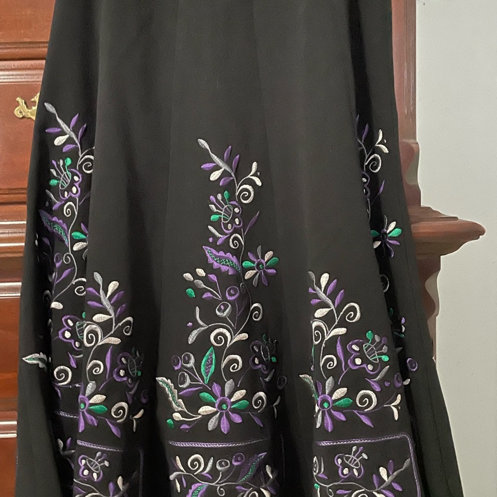 Sunny Leigh Black Skirt with Purple and Green Embroidery